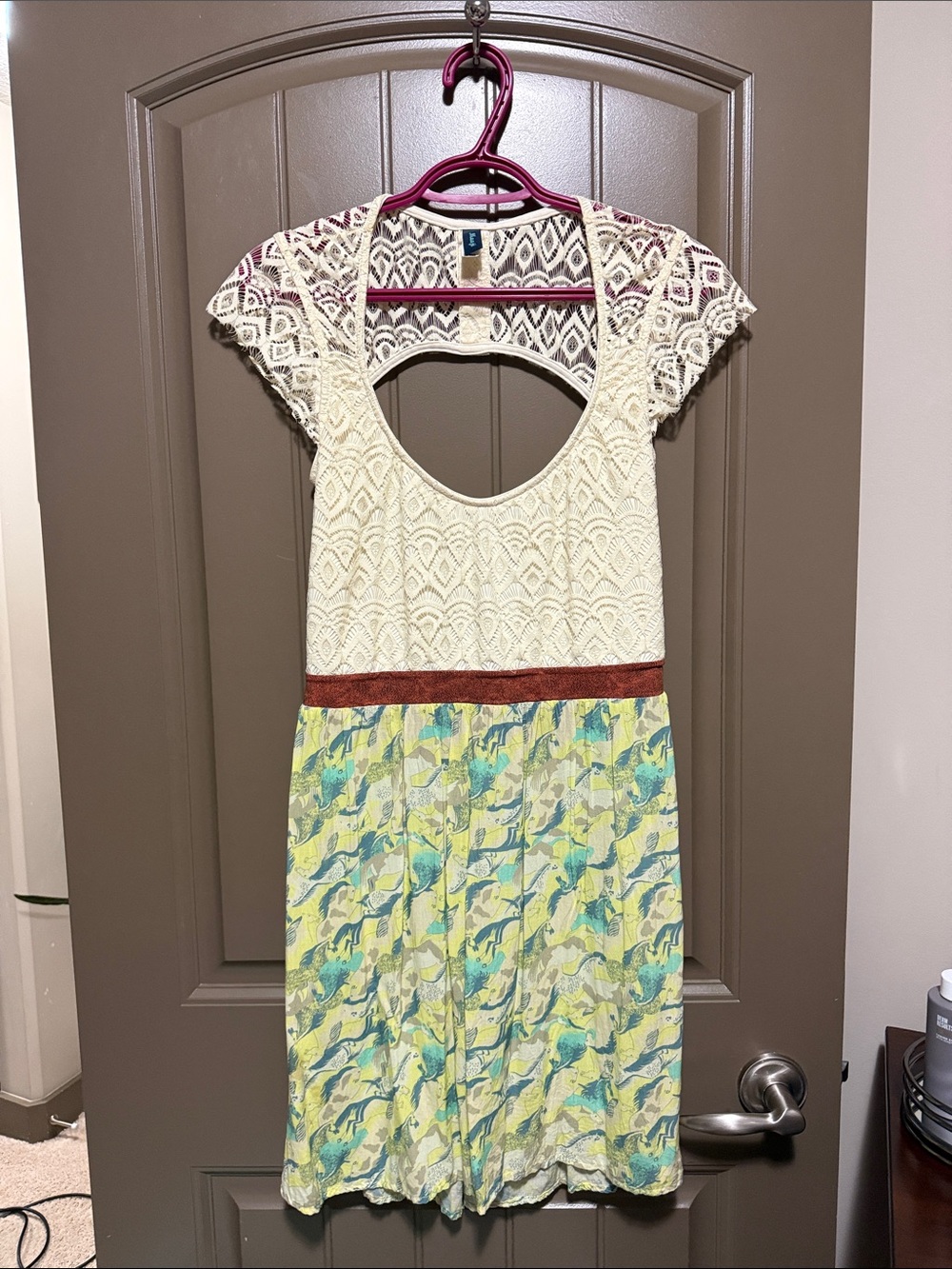 Cream Lace Top Multicolor Print Skirt Women’s Dress